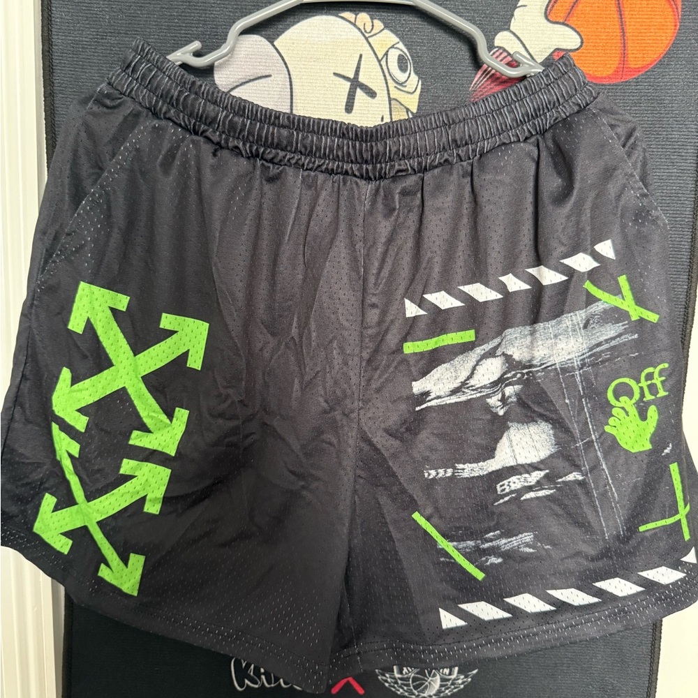 OBXclusive “Off-White” Lisa Design Men's Black and Green Graphic Shorts